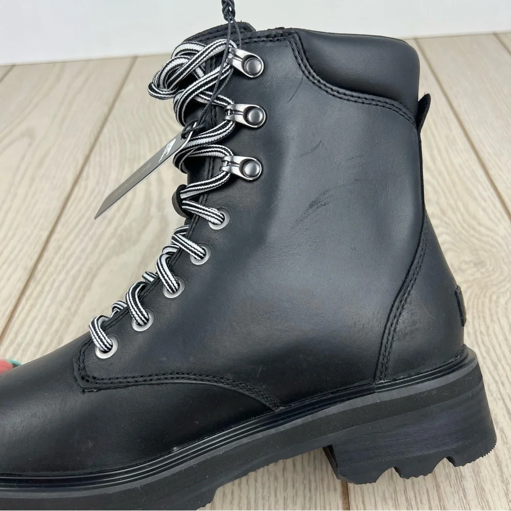 Sorel Women's Lennox Leather Lace-Up STKD WP Boots US8.5 Black / Sea Salt $190